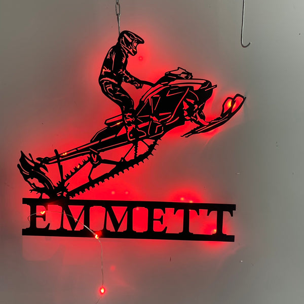 Personalized Snowmobile Metal Wall Art With Led Light, Mountain Snowmobile Sport Metal Name Sign, Ski-doo Winter Sport Man Cave Wall Sign