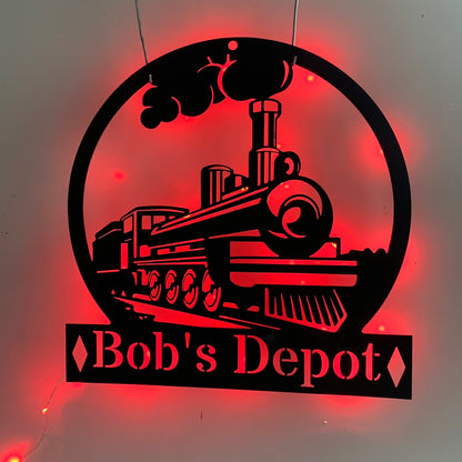 Personalized Train Railroad Metal Sign Led Light, Custom Train Metal Wall Art, Train Station Metal Sign, Railway Train Station Metal Led Sign