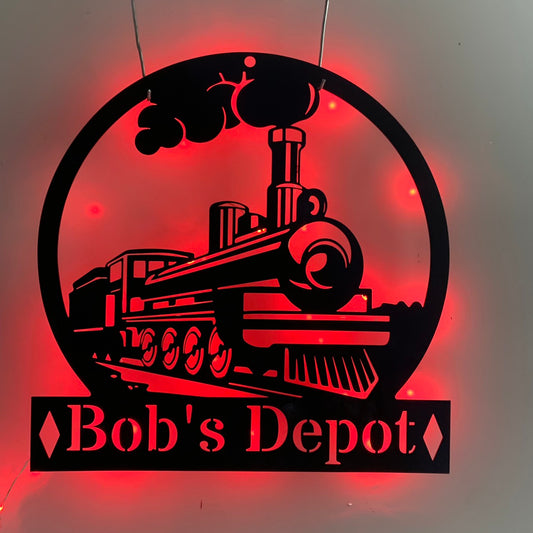 Personalized Train Railroad Metal Sign Led Light, Custom Train Metal Wall Art, Train Station Metal Sign, Railway Train Station Metal Led Sign