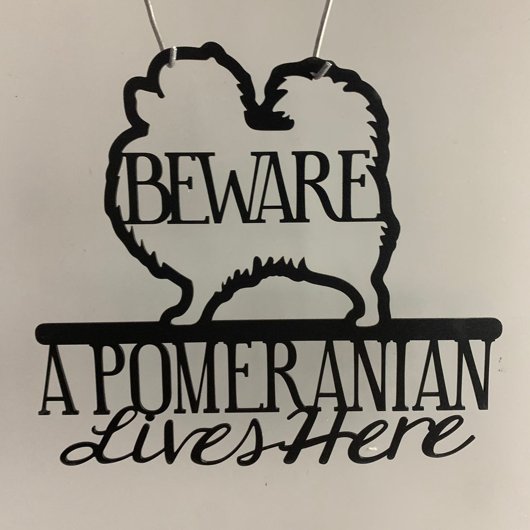 Beware Pomeranian Lives Here Metal Wall Art, Pomeranian Dog Metal Sign Decoration For Room, Pomeranian Dog Metal Wall Decor