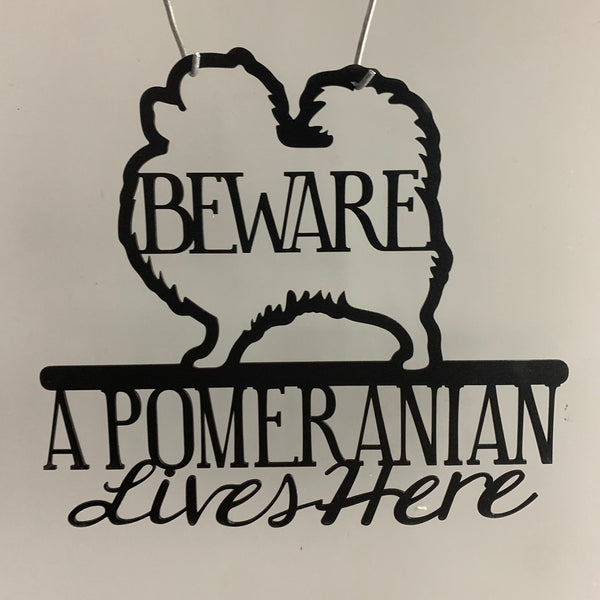 Beware Pomeranian Lives Here Metal Wall Art, Pomeranian Dog Metal Sign Decoration For Room, Pomeranian Dog Metal Wall Decor
