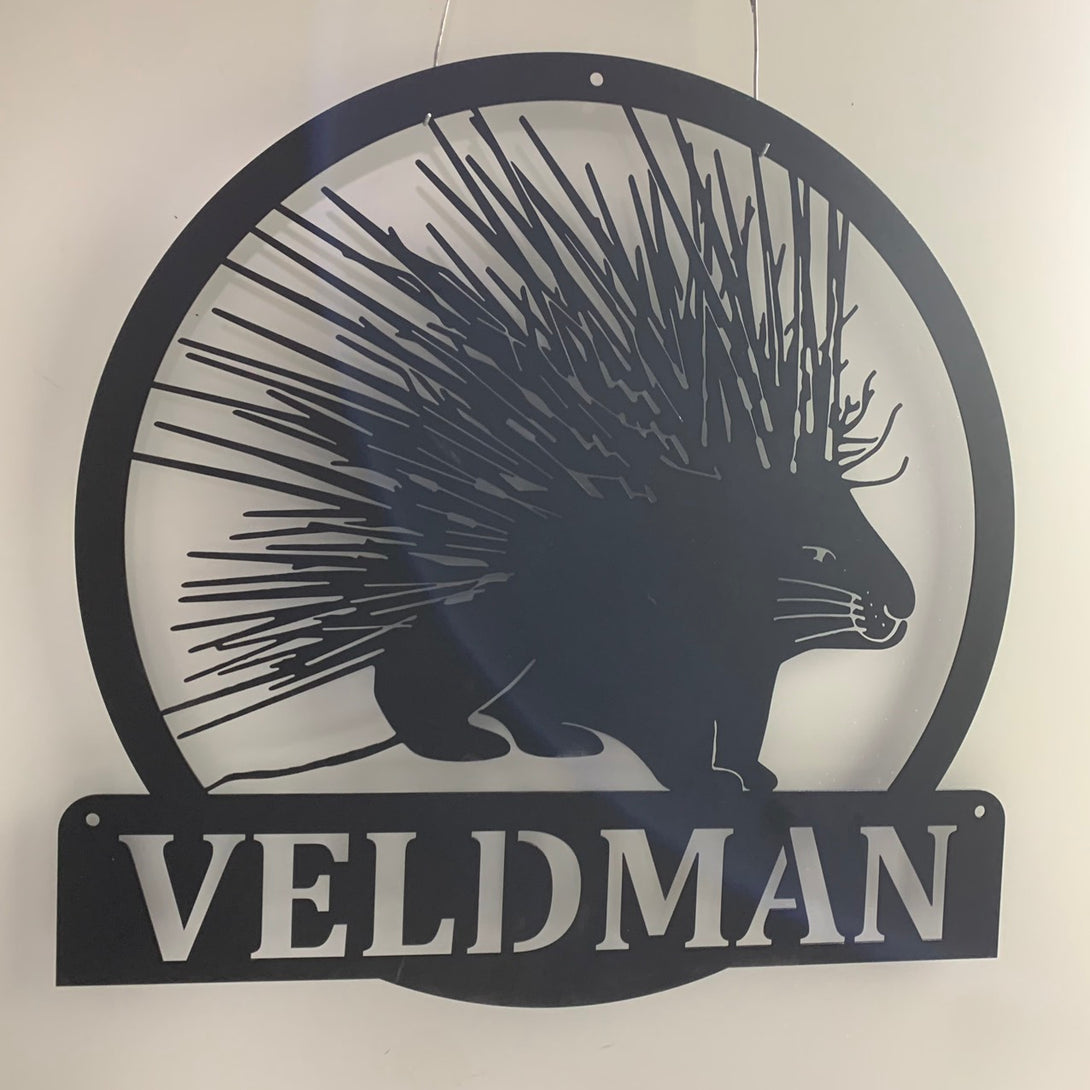 Custom Porcupine Monogram Metal Wall Art, Personalized Porcupine Metal Name Sign, Porcupine Metal Wall Decor, Porcupine Animal Wall Hanging