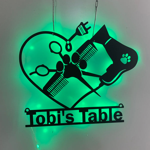 Personalized Pet Grooming Metal Wall Art With Led Light, Custom Pet Grooming Metal Name Sign, Pet Grooming Metal Sign, Pet Salon Metal Wall Art