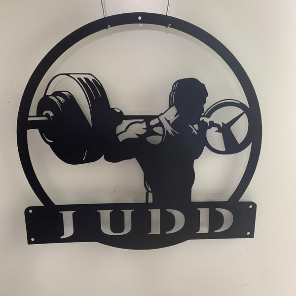 Custom Man Powerlifting Workout Metal Sign, Personalized Weightlifting Metal Name Sign, Gym Fitness Metal Wall Sign, Bodybuilder Metal Sign