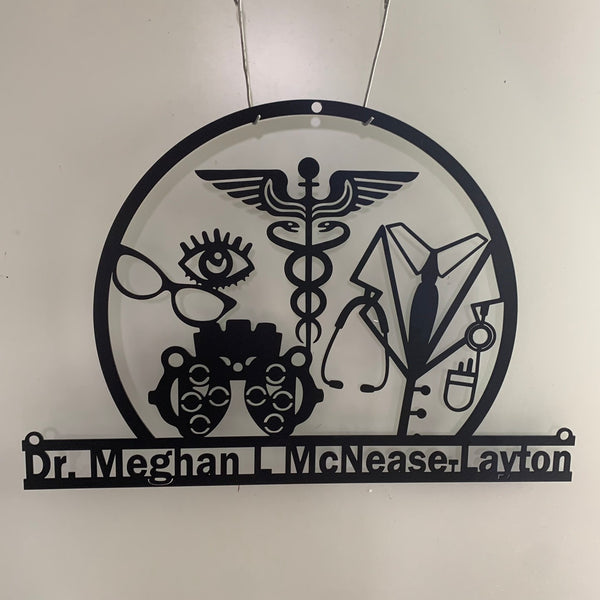 Personalized Optician Metal Wall Art, Optometrist Office Metal Wall Sign, Eye Clinic Doctor Metal Name Sign, Metal Health Care Sign