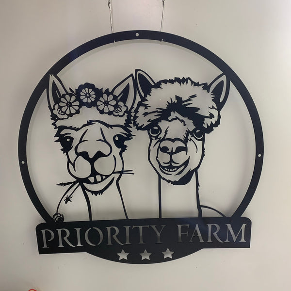 Custom Couple Alpaca Llama Metal Wall Art, Personalized Camel Llama Farm Metal Sign, Funny Alpaca Metal Farmhouse Wall Sign Decor