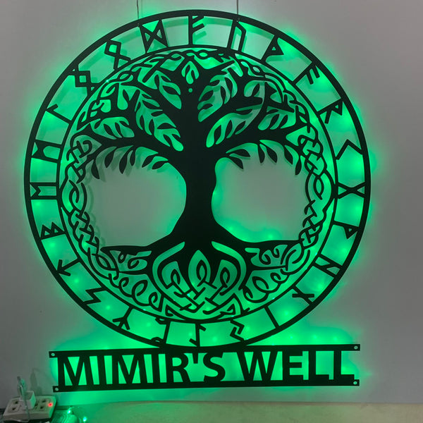 Custom Viking Runes & Tree Of Life Metal Wall Art, Mythology Vegvisir Runes Metal Wall Decor, Viking Runes With Celtic Tree Of Life Metal Art