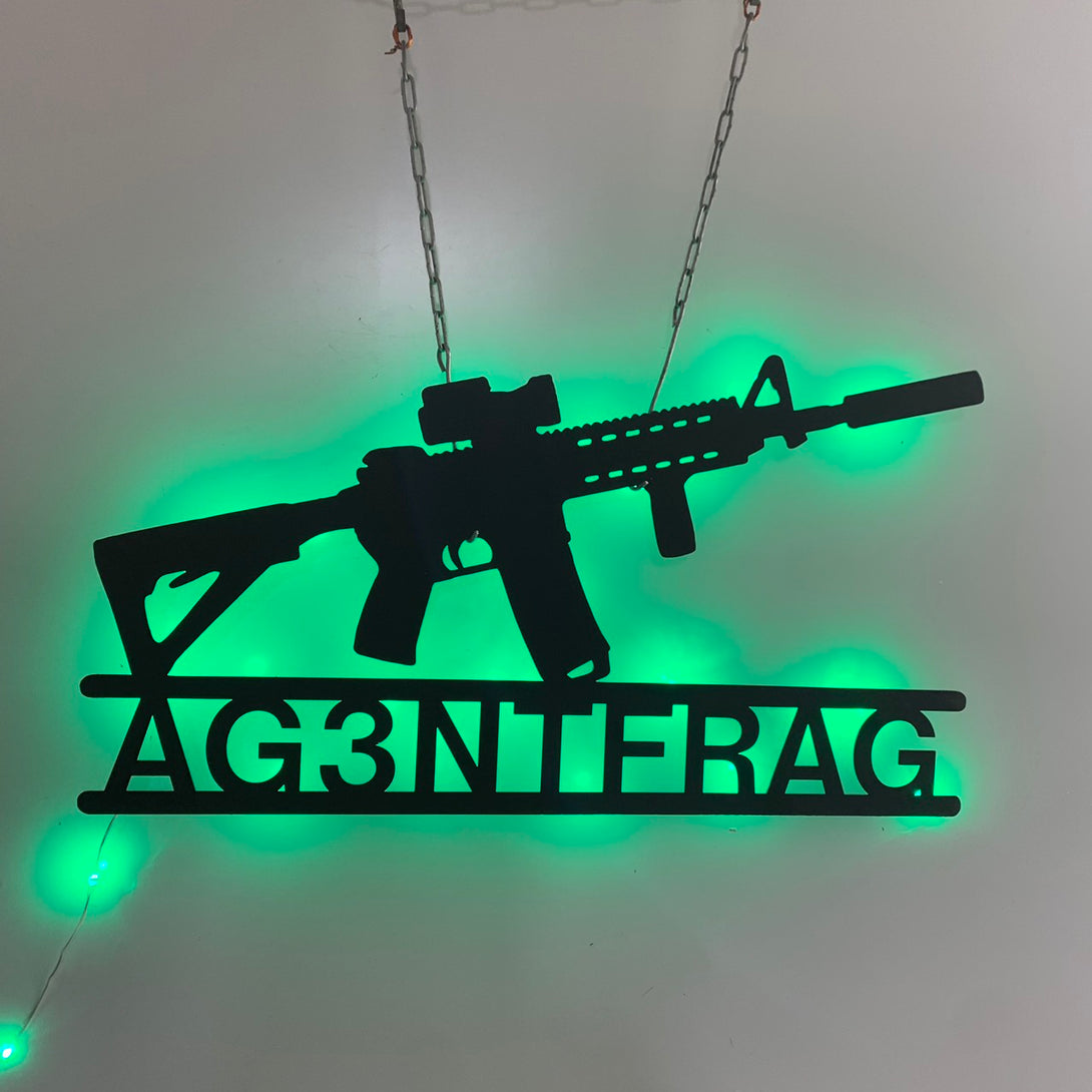 Personalized Sniper Gun Metal Wall Art With Led Light, Custom Gun Weapon Metal Name Sign, Sniper Gun Man Cave Metal Wall Sign