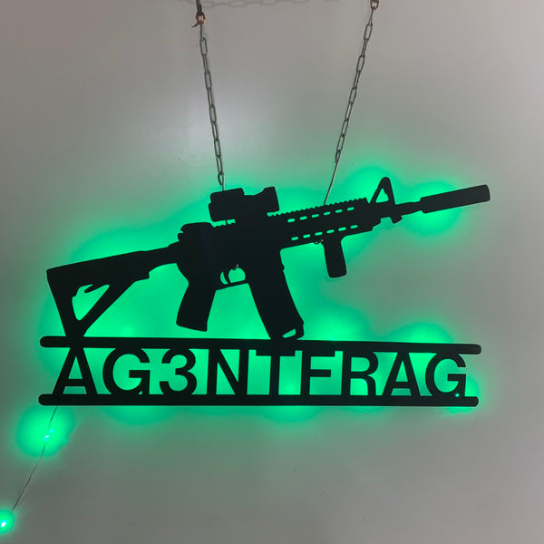Personalized Sniper Gun Metal Wall Art With Led Light, Custom Gun Weapon Metal Name Sign, Sniper Gun Man Cave Metal Wall Sign