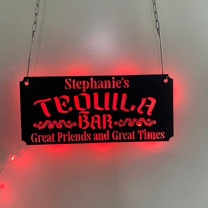 Personalized Tequila Bar Sign Metal Wall Art Led Light, Alcohol Beer Man Cave Metal Name Sign, Custom Shop Metal Sign With Name, Logo Metal Led Sign