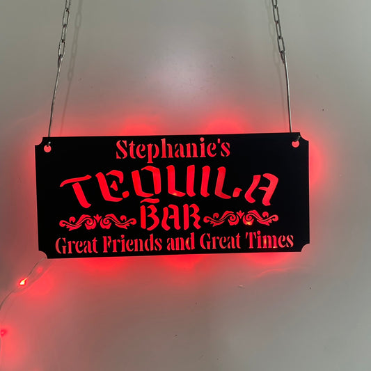 Personalized Tequila Bar Sign Metal Wall Art Led Light, Alcohol Beer Man Cave Metal Name Sign, Custom Shop Metal Sign With Name, Logo Metal Led Sign