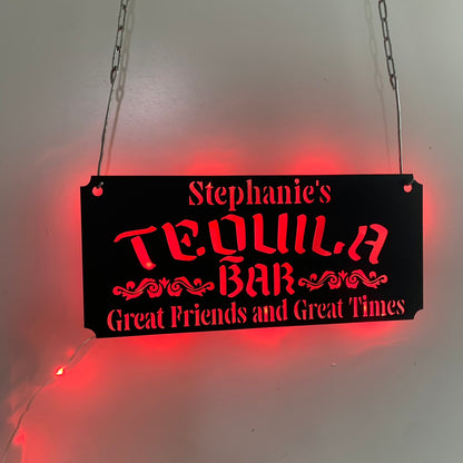 Personalized Tequila Bar Sign Metal Wall Art Led Light, Alcohol Beer Man Cave Metal Name Sign, Custom Shop Metal Sign With Name, Logo Metal Led Sign