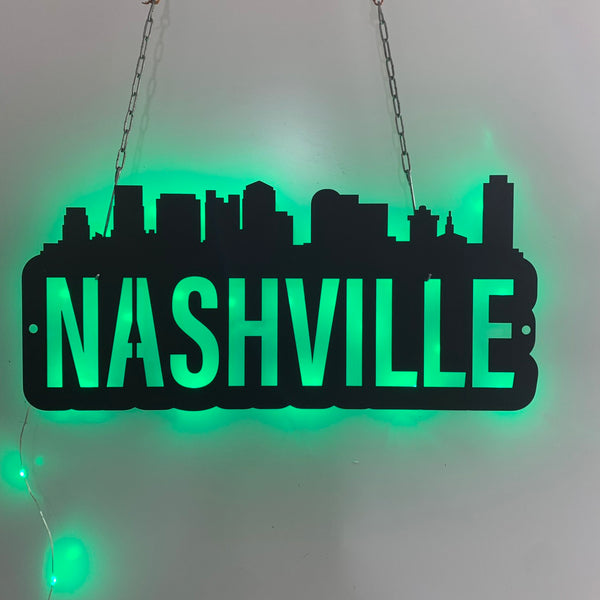 Nashville Skyline City Metal Sign With Led Lights, Nashville Skyline Metal Wall Art, Nashville City Scape Skyline Metal Wall Decor