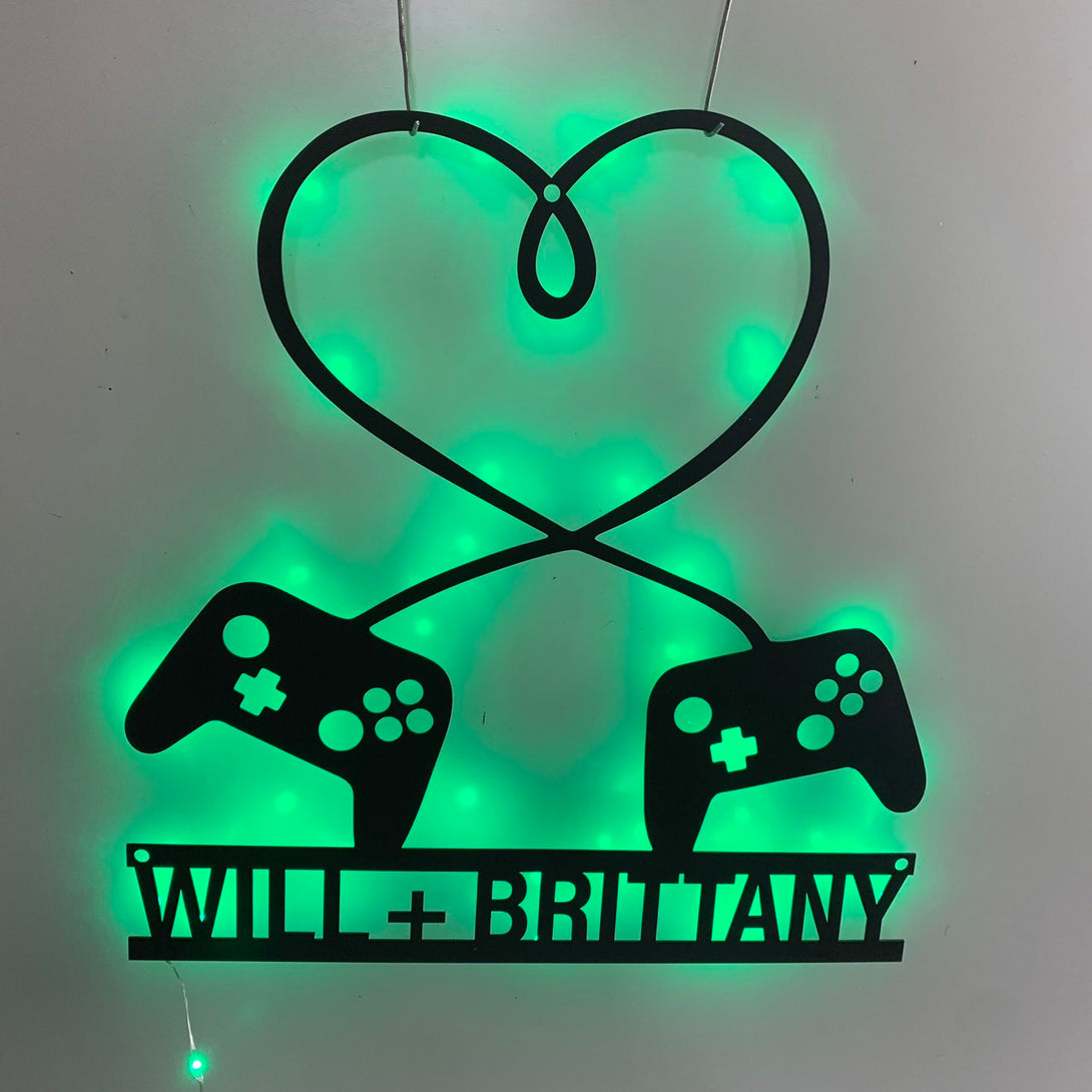 Custom Game Controller Metal Wall Art With Led Light, Personalized Couple Gamer Name Metal Sign, Game Zone Kids Room Metal Wall Led Decor