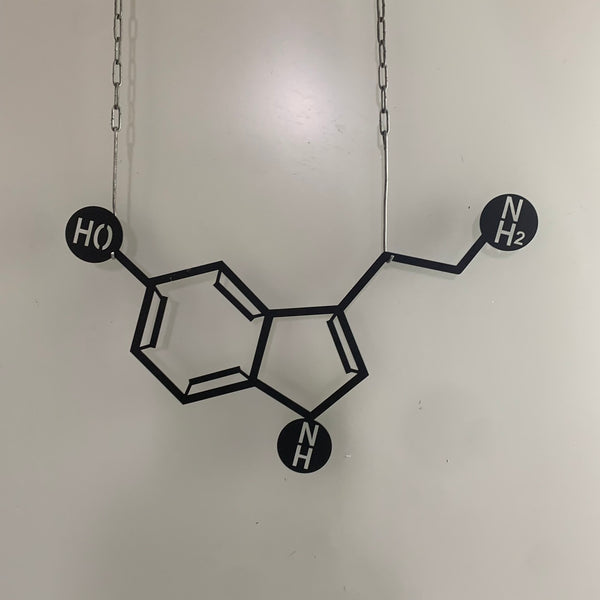 Serotonin Chemical Formula Metal Wall Art, Happy Molecule Happiness Sign Biology Lab Art, Minimal Monochrome Metal Sign, Science Chemistry Metal Art