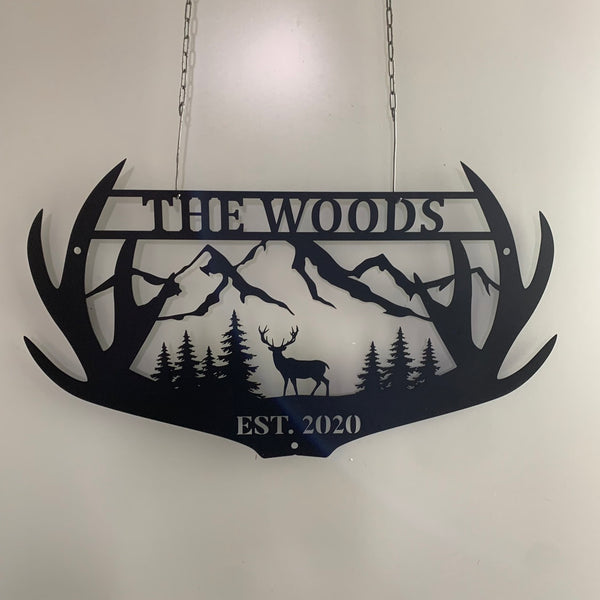 Custom Deer Antler Metal Wall Art, Personalized Family Name Metal Hunting Sign, Hunter Name Metal Sign, Wildlife Hunting Man Cave Cabin Metal Decor