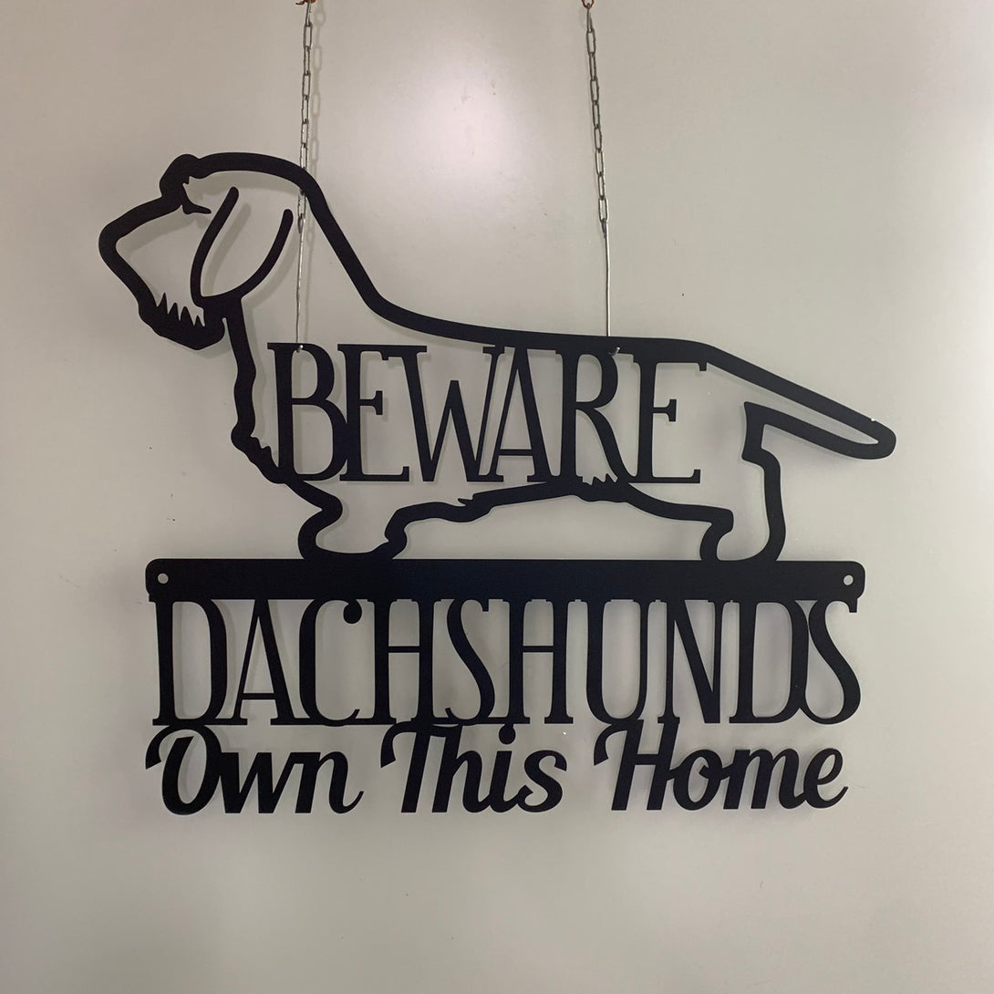 Custom Beware Dog Metal Wall Art, Dachshunds Dog Metal Sign Decoration For Room, Dachshunds Dog Line Art Metal Wall Hanging