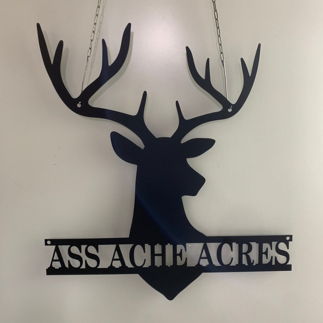 Custom Deer Head Metal Wall Art, Personalized Deer Head Metal Name Sign, Wild Animal Deer Hunting Man Cave Metal Wall Sign