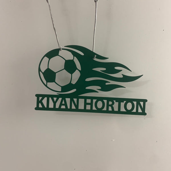Personalized Flamed Soccer Ball Metal Wall Art, Custom Football Player Metal Name Sign, Soccer Team Football Club Metal Wall Sign Decor