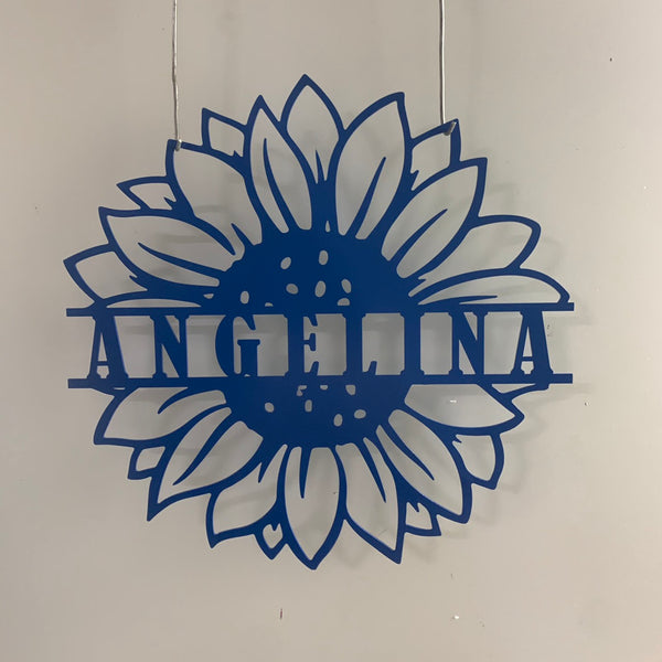 Custom Sunflower Monogram Metal Wall Art, Personalized Sunflower Metal Name Sign, Sunflower Monogram Garden Metal Sign