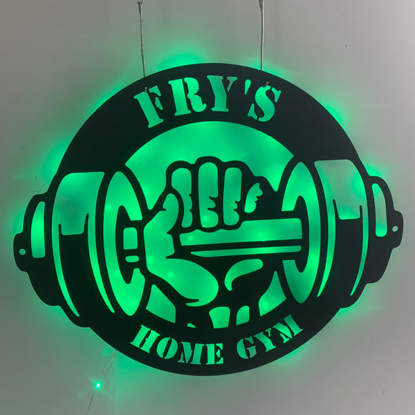 Custom Home Gym Metal Wall Art With Led Lights, Personalized Dumbbell Fitness Metal Name Sign, Gym Sport Room Metal Wall Led Sign
