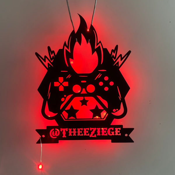 Custom Player Game Controller Metal Wall Art With Led Light, Personalized Gamer Metal Name Sign, Game Zone Kids Room Metal Wall Led Decor