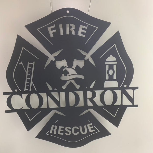 Personalized Firefighter Maltese Cross Metal Sign, Fireman Metal Wall Hanging, Custom Fire Department Metal Wall Art, Firefighter Metal Name Sign