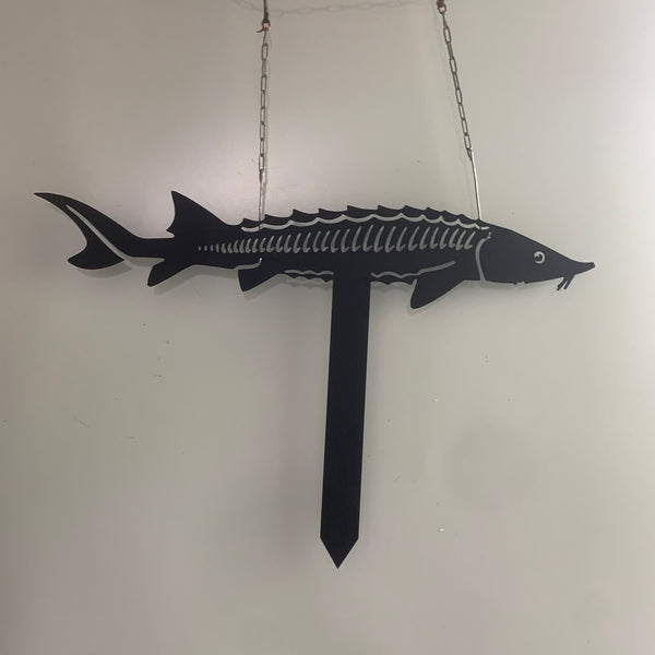 Sturgeon Fish Metal Garden Stake, Sturgeon Fish Metal Yard Sign, Sturgeon Fishing Outdoor Metal Sign With Stake, Lake House Patio Metal Sign