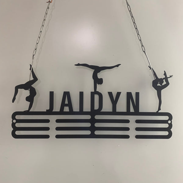 Custom Girl Gymnastics Medal Hanger With Name, Gymnast Medal Holder Display Rack For Awards And Ribbons, Tiered Award Rack Sports Medal Hanger