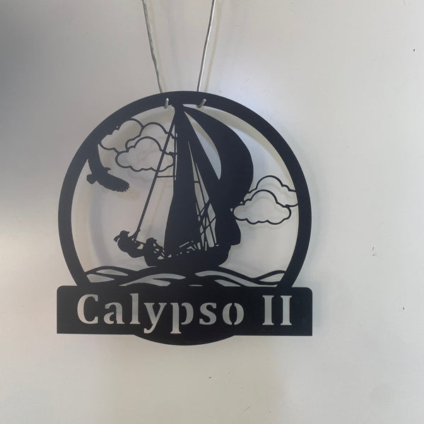 Personalized Sailboat Metal Wall Art, Custom Sailboat Family Name Metal Sign, Nautical Beach House Numbers Metal Address Plaque