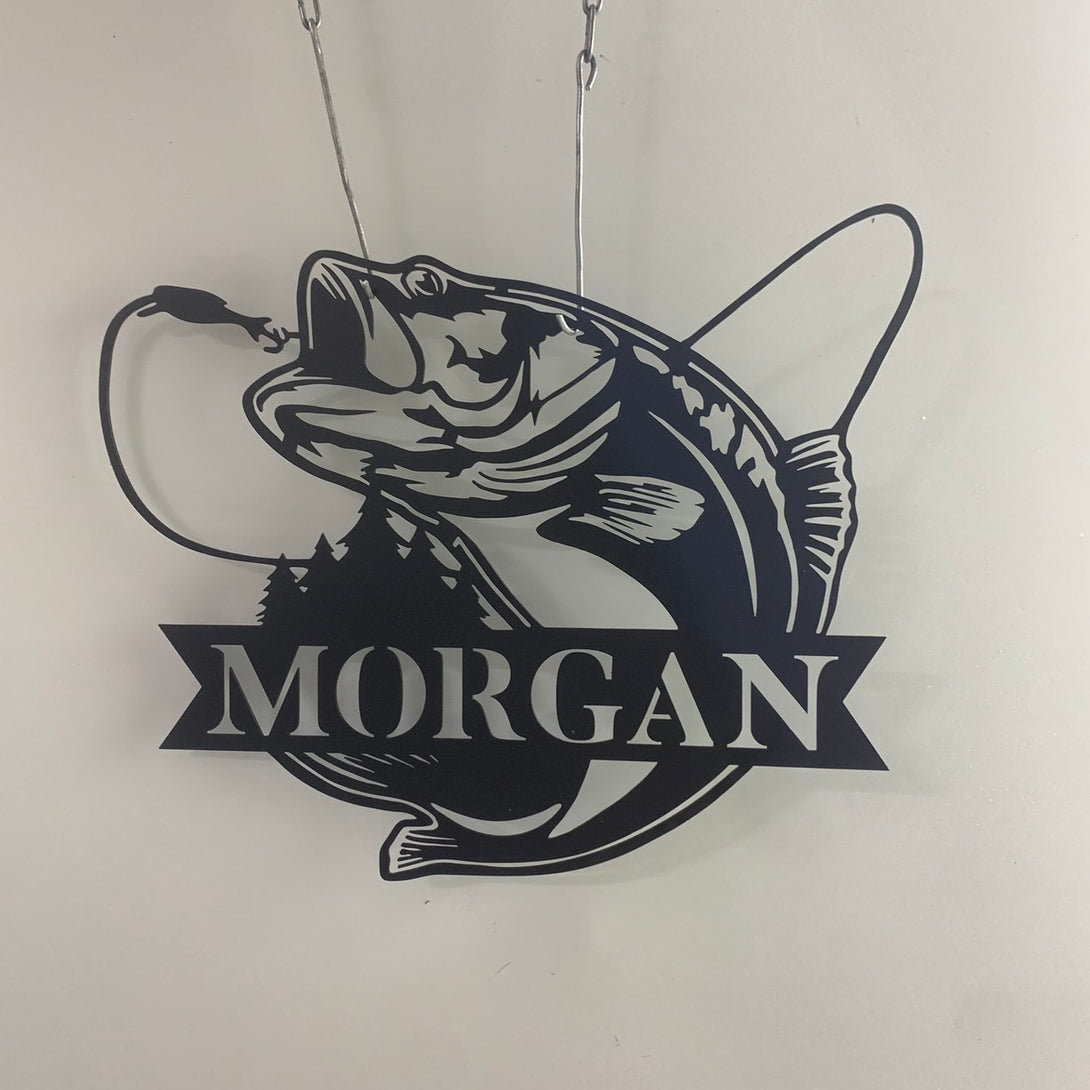 Personalized Bass Fishing Metal Wall Art With Name, Custom Fisherman Hunter Metal Name Sign, Fishing Man Cave Outdoor Metal Plaque Decor