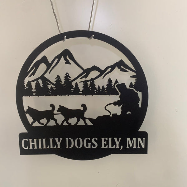 Personalized Sled Dog Racing Monogram Metal Wall Art, Custom Sled Dog Racing Metal Name Sign, Sled Dog Racing Winter Sport Man Cave Metal Sign