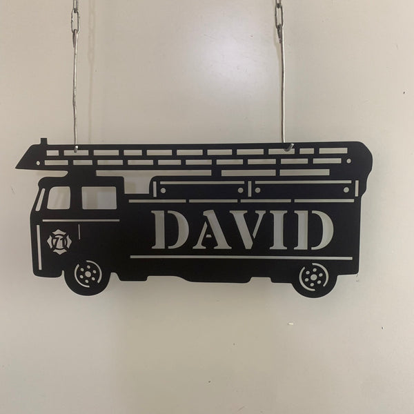 Fire Engine Ladder Truck Metal Wall Art, Fire Truck Metal Name Sign, Fireman Fire Station Monogram Metal Sign, Fire Engine Ladder Truck Metal