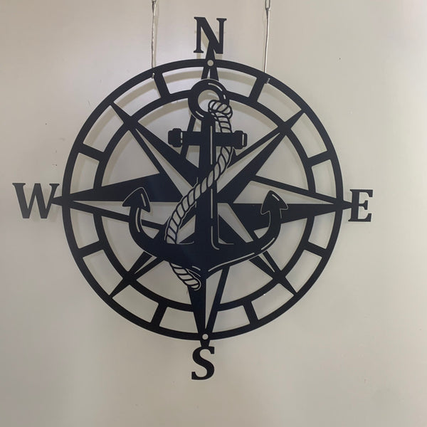 Personalized Nautical Anchor Compass Rose Metal Wall Art, Anchor Compass Coordinates Metal Sign, Nautical Beach House Metal Wall Decor