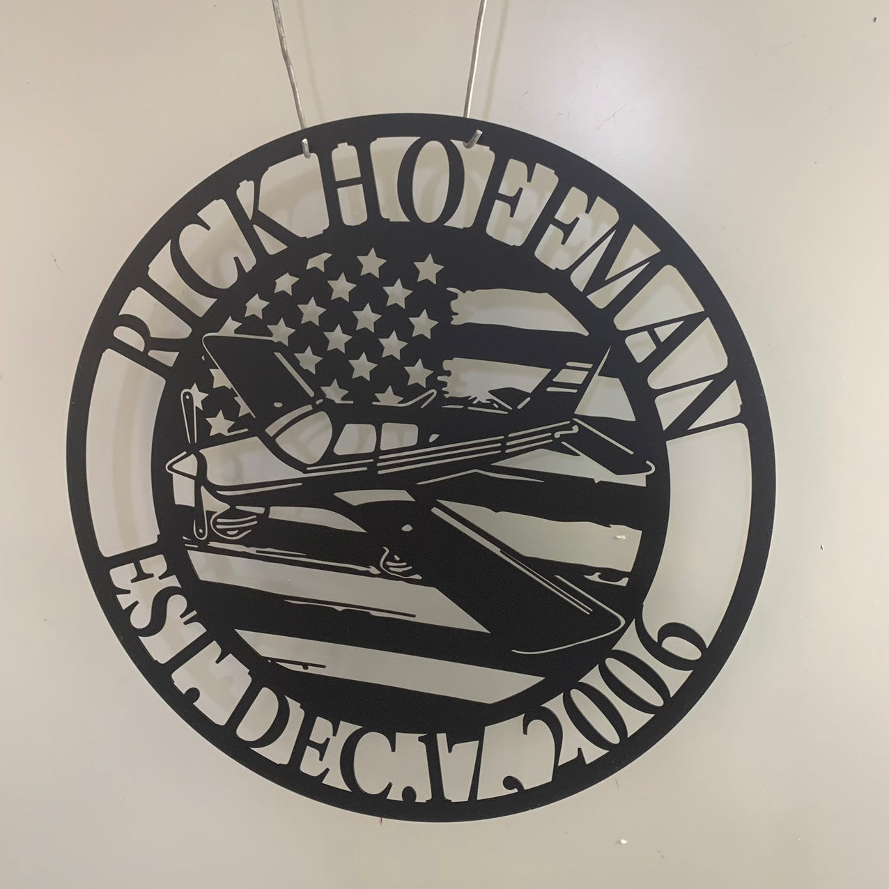 Custom Us Flag Aircraft Hangar Metal Wall Art Led Light, Personalized Us Pilot Name Metal Sign, Aviation Metal Hangar Wall Sign Decor