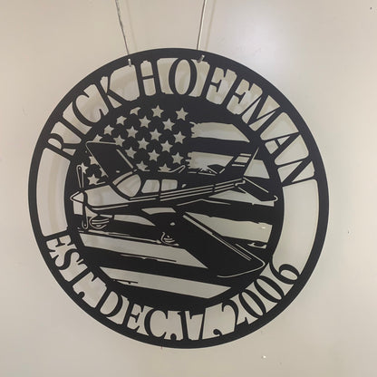 Custom Us Flag Aircraft Hangar Metal Wall Art Led Light, Personalized Us Pilot Name Metal Sign, Aviation Metal Hangar Wall Sign Decor