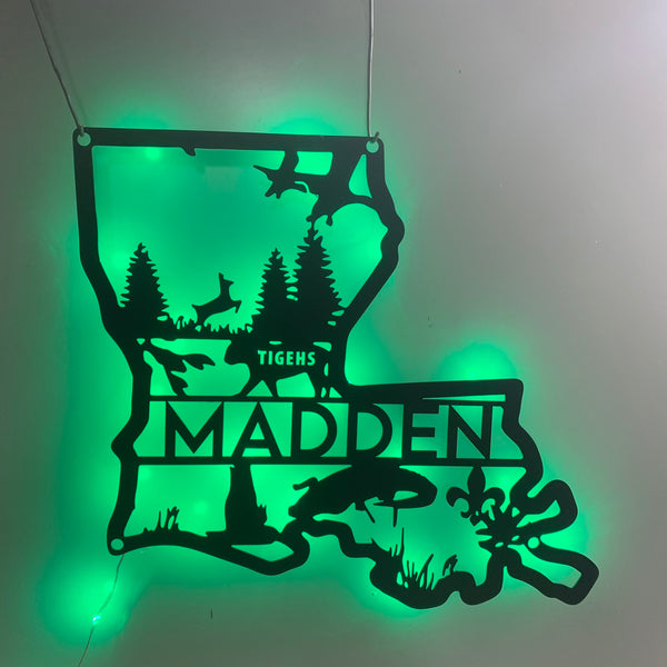 Custom Louisiana Map Metal Wall Art With Led Light, Louisiana State Metal Sign Decoration For Room, Born In Louisiana Metal Wall Led Decor