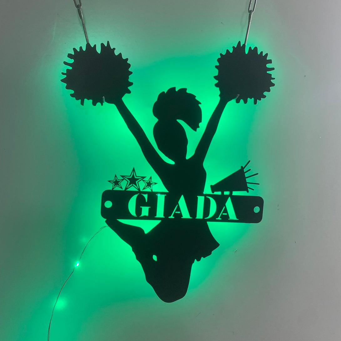 Custom Cheerleader Metal Wall Art With Led Lights, Personalized Cheerleader Metal Name Sign, Cheerleading Girl Room Metal Wall Led Decor