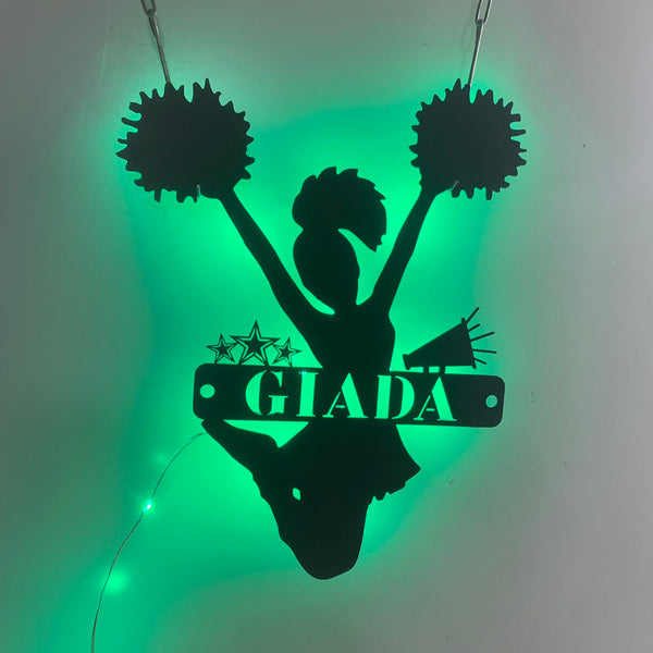 Custom Cheerleader Metal Wall Art With Led Lights, Personalized Cheerleader Metal Name Sign, Cheerleading Girl Room Metal Wall Led Decor