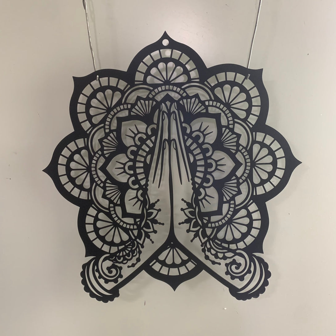 Mandala With Namaste Hands Metal Wall Art, Metal Zen Mandala Large Wall Decor, Yoga Wall Art, Namaste Bohemian Wall Metal Sign