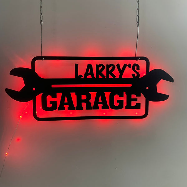 Custom Tools Repair Garage Metal Wall Art Led Light, Personalized Mechanic Tools Metal Name Sign, Man Cave Cabinet Garage Metal Wall Decor