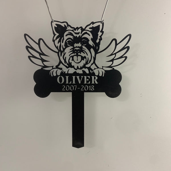 Personalized Yorkshire Terrier Dog Metal Memorial Garden Stake, Yorkshire Terrier With Wings Metal Grave Marker, Dog Loss Garden Remembrance Stake
