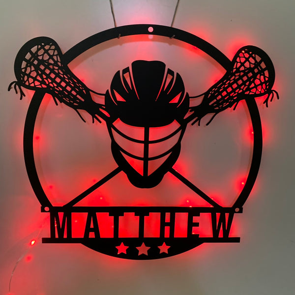 Custom Lacrosse Metal Sign Led Light, Lacrosse Sticks Helmet Metal Sign, Personalized Lacrosse Player Metal Name Sign, Lacrosse Sport Metal Wall Art