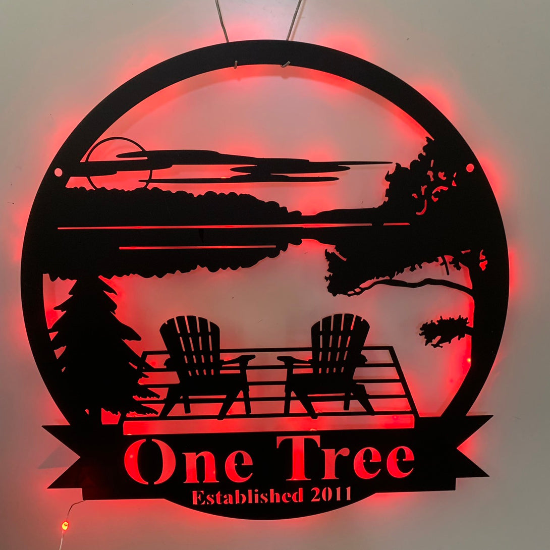 Personalized Lake House Metal Name Sign Led Light, Forest Lake House Metal Wall Art, Custom Lake House Name Sign, Front Porch Natural Vibe Art