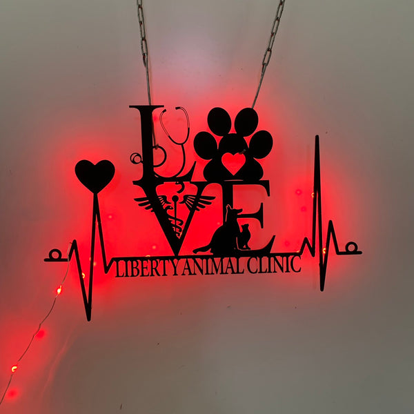 Custom Animal Clinic Metal Wall Art Led Light, Personalized Veterinarian Metal Name Sign, Veterinary Clinic Metal Sign, Pet Medical Care Wall Art
