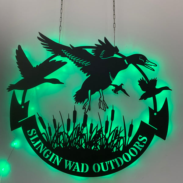 Personalized Flying Duck Metal Wall Art Led Light, Duck Hunting Metal Sign, Custom Mallard Duck Hunter Metal Wall Art, Hunting Lodge Cabin Metal Decor
