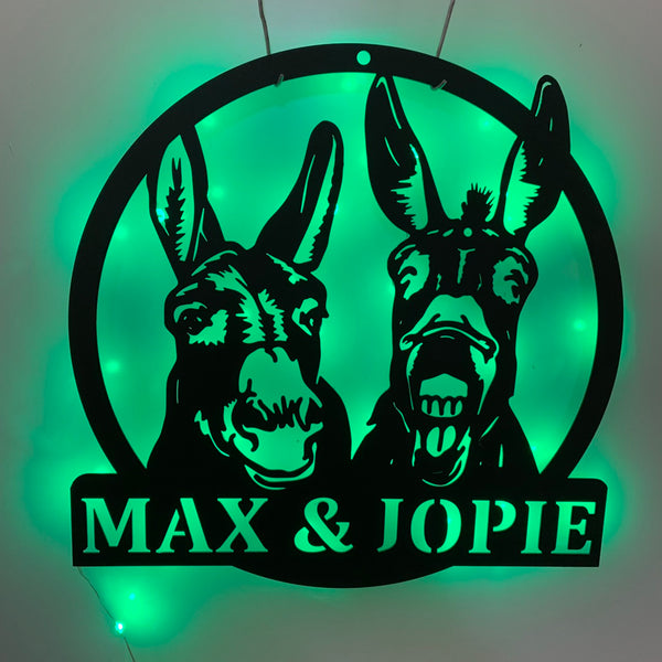 Custom Funny Donkey Metal Farm Sign Led Light, Personalized Donkey Farm Metal Sign, Animal Farm Name Sign, Donkey Barn Ranch Metal Sign