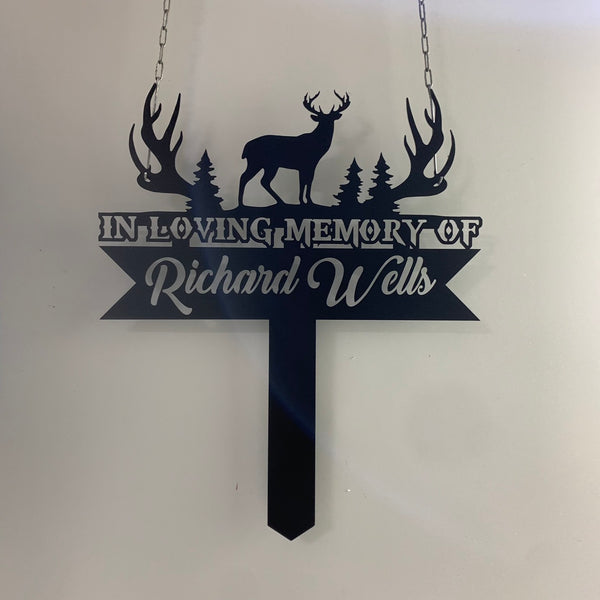 Custom Deer Hunter Memorial Metal Stake, Personalized Hunter Metal Grave Marker, Deer Hunter Metal Remembrance Sign, Hunter Loss Metal Stake
