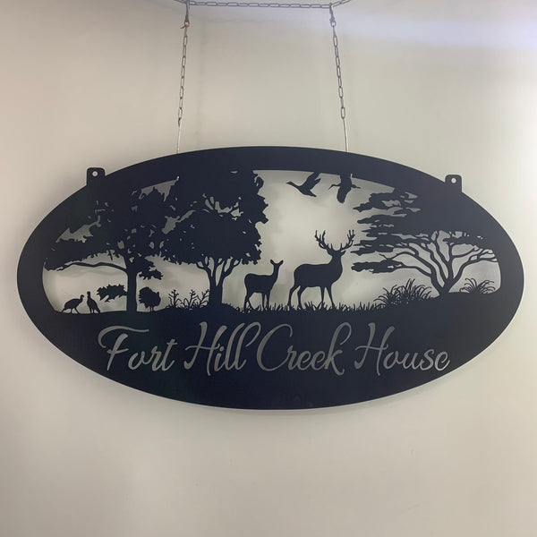 Personalized Farmhouse Metal Entrance Sign, Custom Wild Animal Metal Farm Sign, Ranch House Family Name Metal Sign, Custom Metal Wildlife Sign