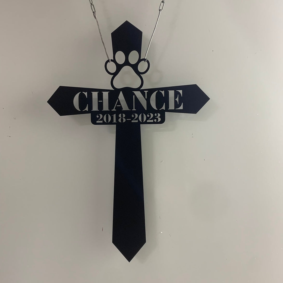 Personalized Cat Dog Memorial Cross Metal Stake, Custom Dog Cat Paw Metal Garden Stakes, Pet Loss Metal Yard Sign, Dog Grave Markers Cross Sign